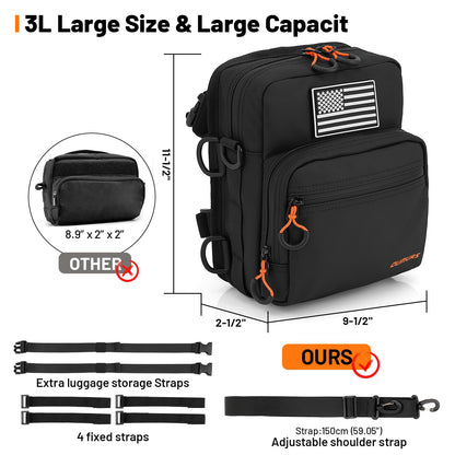 Oumurs Motorcycle Handlebar Bags,1800D Water-resistant Universal Bar bag American Flag Sissy Bar Bag