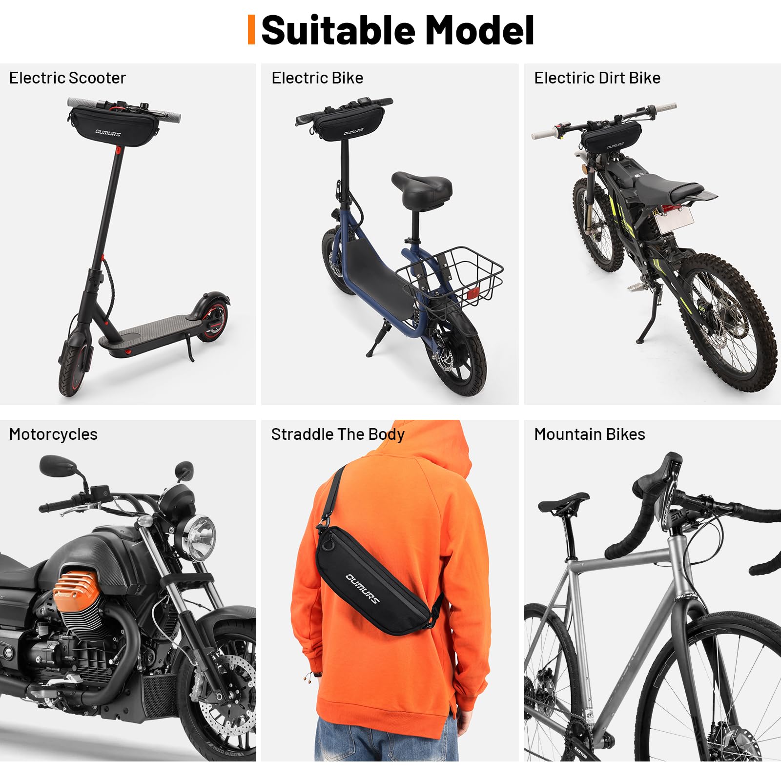 Oumurs Universal Motorcycle Handlebar Bag Water-resistant Bicycle Handlebar Bag Reflective Front Storage Bag
