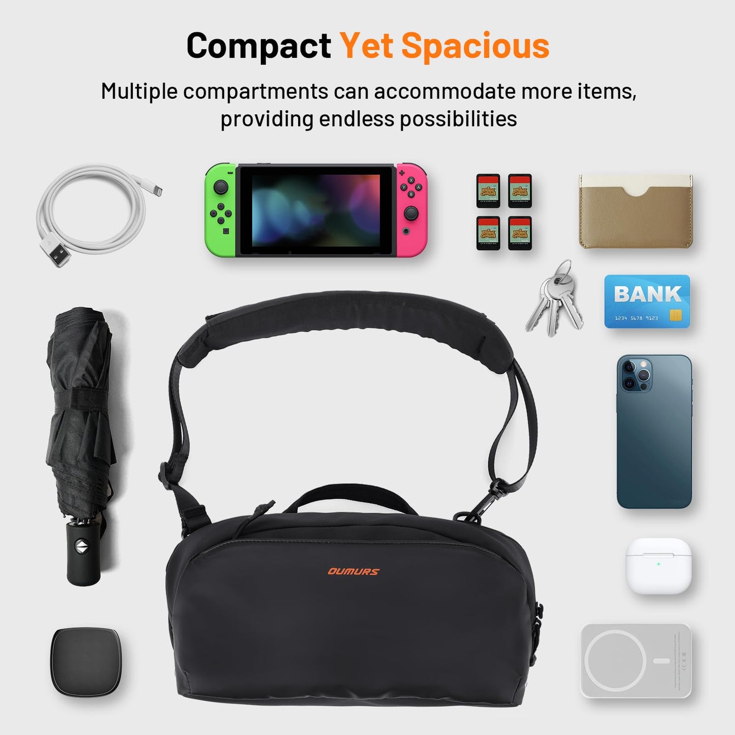 Oumurs 4L Crossbody Bag Sling Backpack for Men and Women