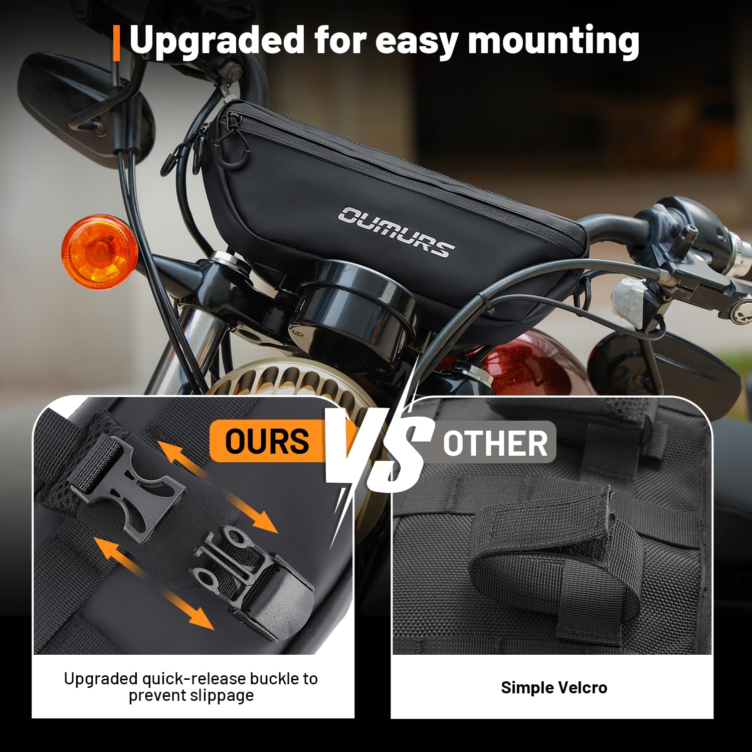 Oumurs Universal Motorcycle Handlebar Bag Water-resistant Bicycle Handlebar Bag Reflective Front Storage Bag