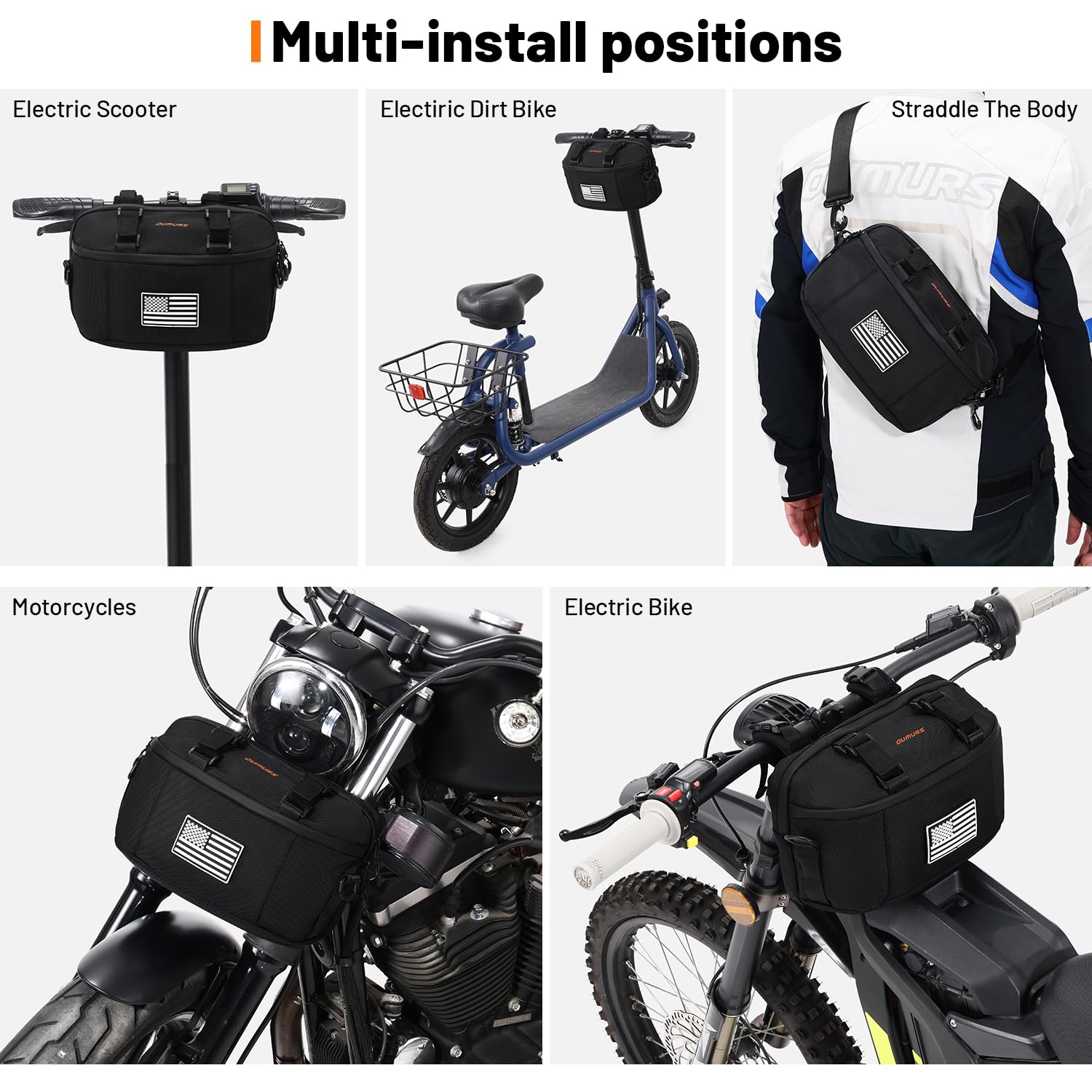Oumurs Motorcycle Handlebar Bag,1680D Water-resistant Universal Bar bag American Flag Sissy Bar Bag