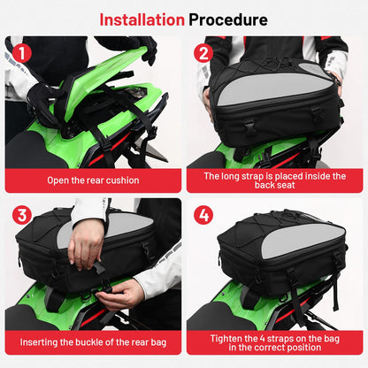 Oumurs 22L-34L Motorcycles Tail Bag,Reflective Backpack 600D RPET Fabric Motorcycle Bags Back Seat Luggage Bags