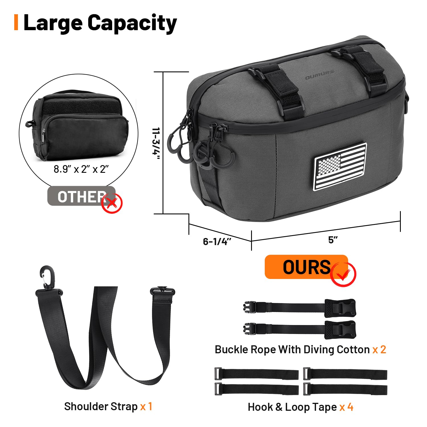 Motorcycle Handlebar Bag,600D Nylon Oxford Universal Bar bag American Flag Sissy Bar Bag Front Fork Storage Accessory Bag