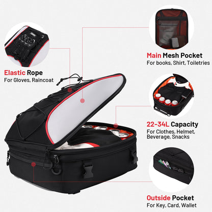 Oumurs 22L-34L Motorcycles Tail Bag,Reflective Backpack 1680D Oxford Motorcycle Bags Back Seat Luggage Bags