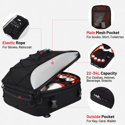 Oumurs 22L-34L Motorcycles Tail Bag,Reflective Backpack 600D RPET Fabric Motorcycle Bags Back Seat Luggage Bags