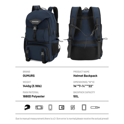 Oumurs Motorcycle Helmet Backpack 50L, Blue Water-resistant 1680D Oxford Fabric