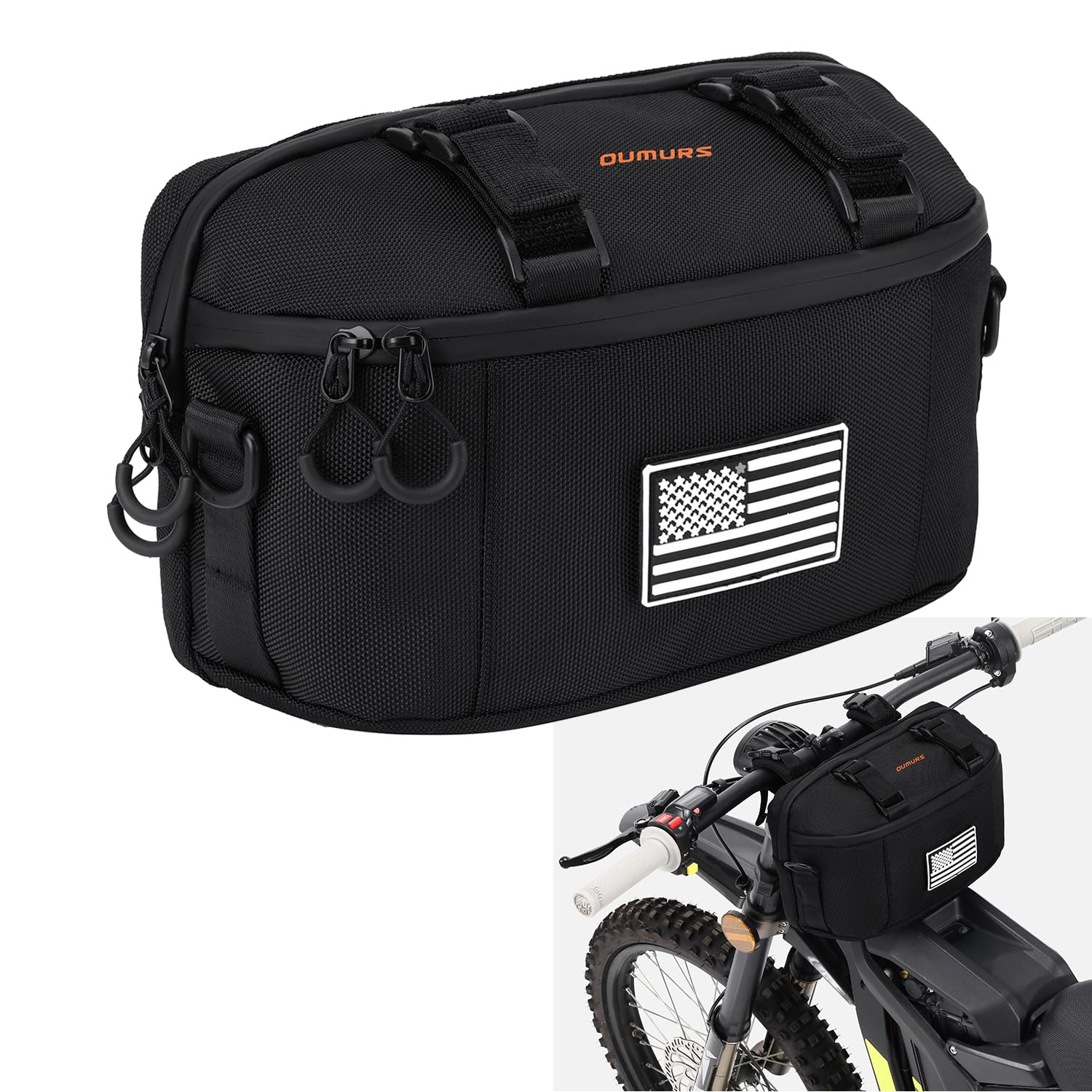 Oumurs Motorcycle Handlebar Bag,1680D Water-resistant Universal Bar bag American Flag Sissy Bar Bag