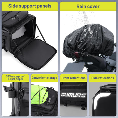 OUMURS Waterproof Motorcycle tail Bag With Rain Cover,45-60L Expandable Large Capacity