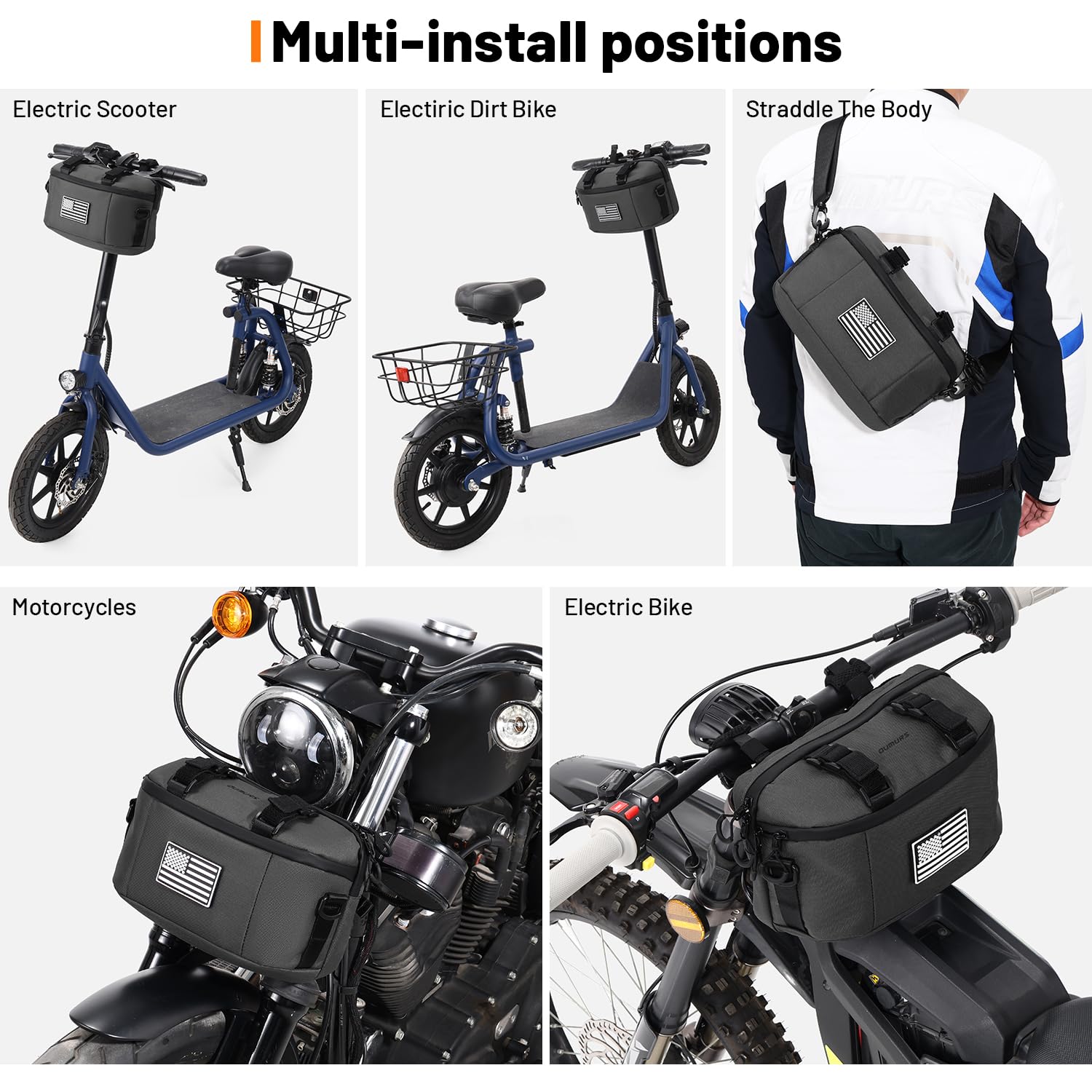Motorcycle Handlebar Bag,600D Nylon Oxford Universal Bar bag American Flag Sissy Bar Bag Front Fork Storage Accessory Bag