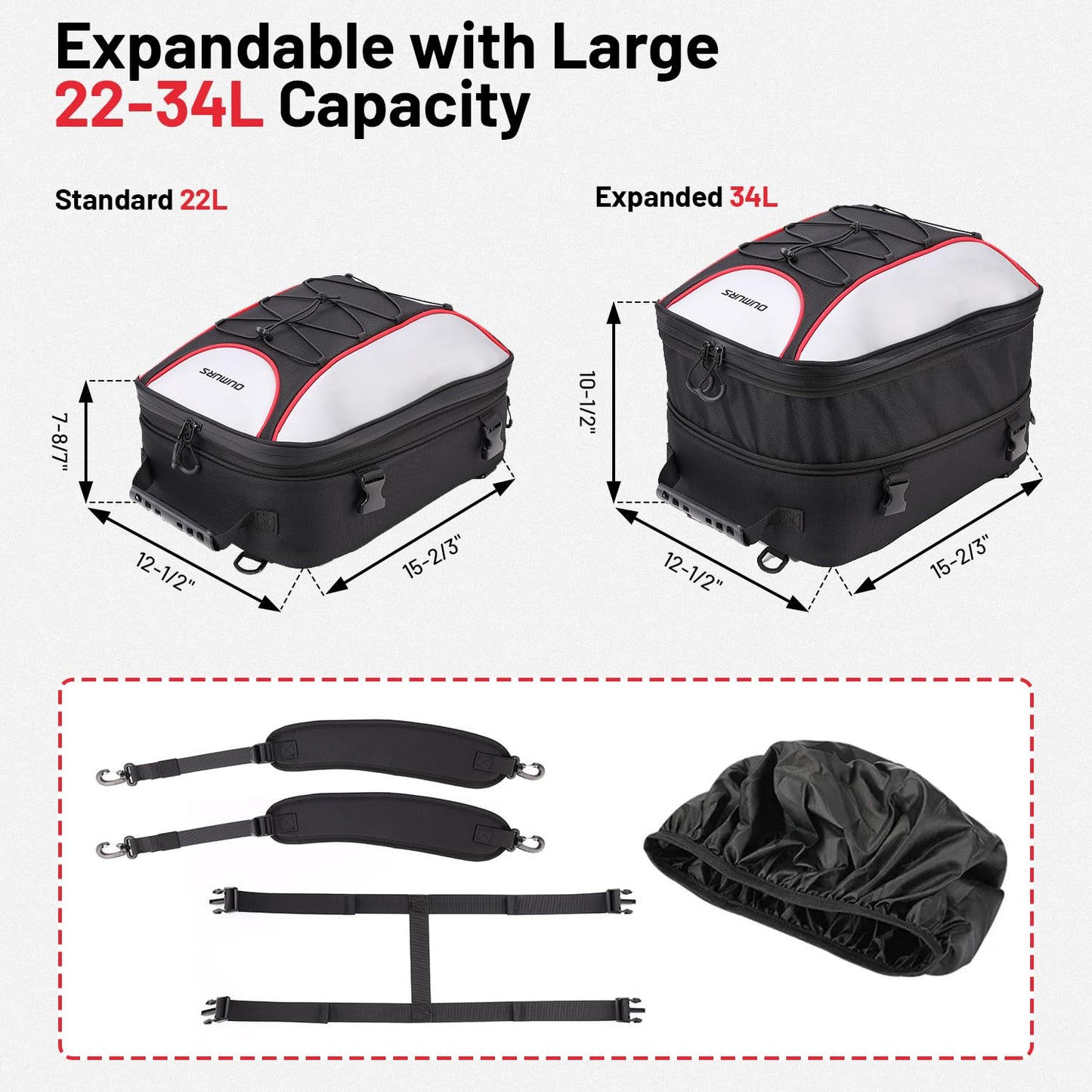 Oumurs 22L-34L Motorcycles Tail Bag,Reflective Backpack 1680D Oxford Motorcycle Bags Back Seat Luggage Bags