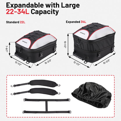 Oumurs 22L-34L Motorcycles Tail Bag,Reflective Backpack 1680D Oxford Motorcycle Bags Back Seat Luggage Bags