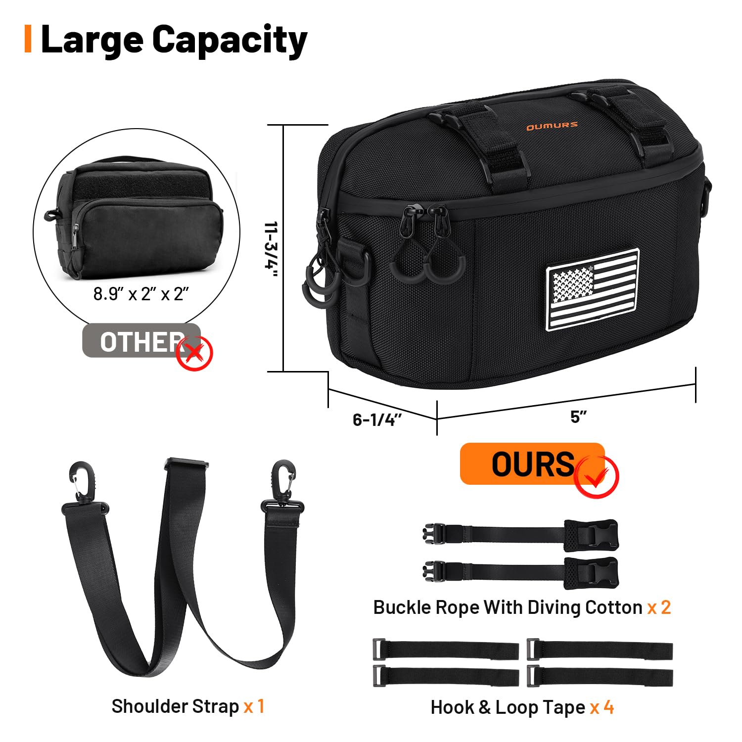 Oumurs Motorcycle Handlebar Bag,1680D Water-resistant Universal Bar bag American Flag Sissy Bar Bag