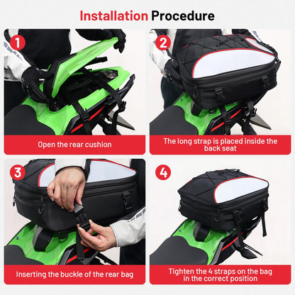 Oumurs 22L-34L Motorcycles Tail Bag,Reflective Backpack 1680D Oxford Motorcycle Bags Back Seat Luggage Bags