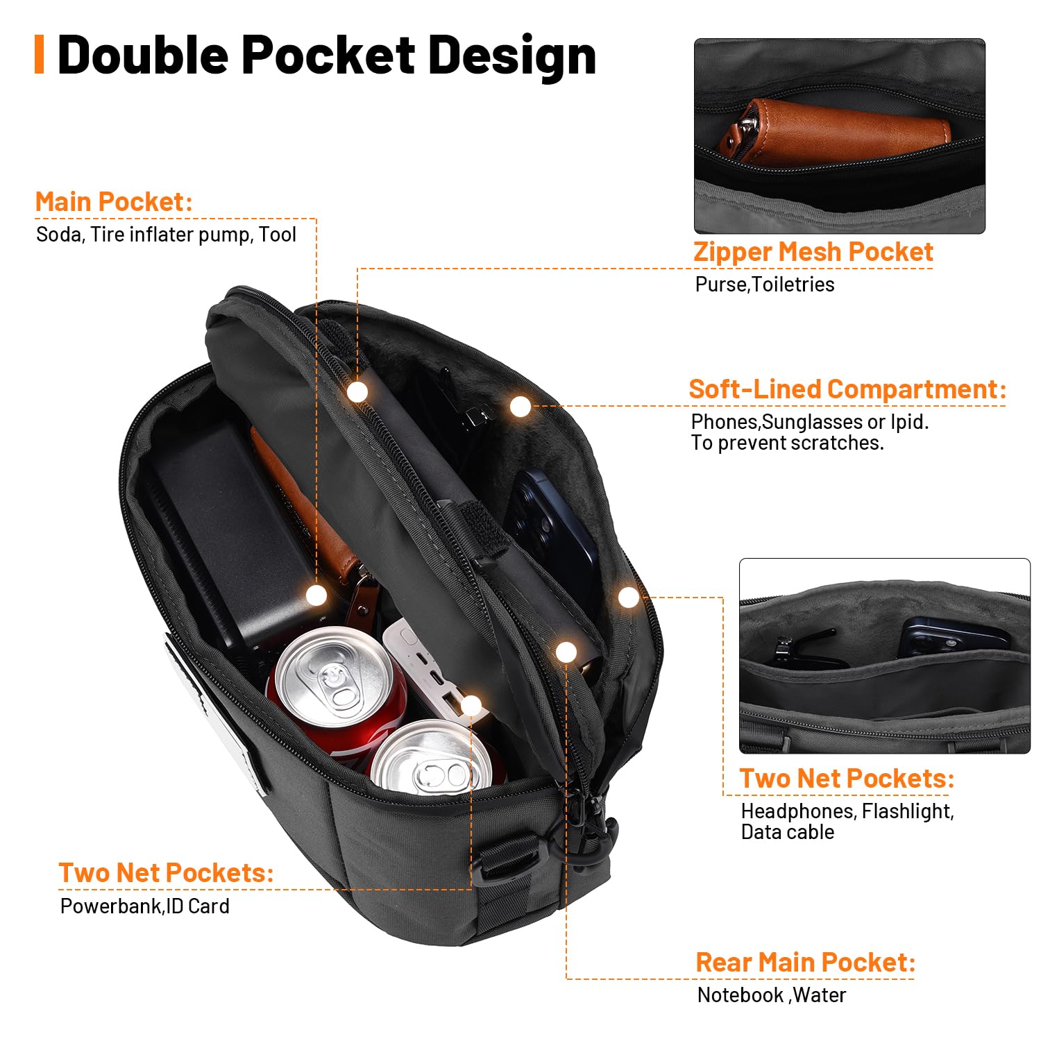 Motorcycle Handlebar Bag,600D Nylon Oxford Universal Bar bag American Flag Sissy Bar Bag Front Fork Storage Accessory Bag