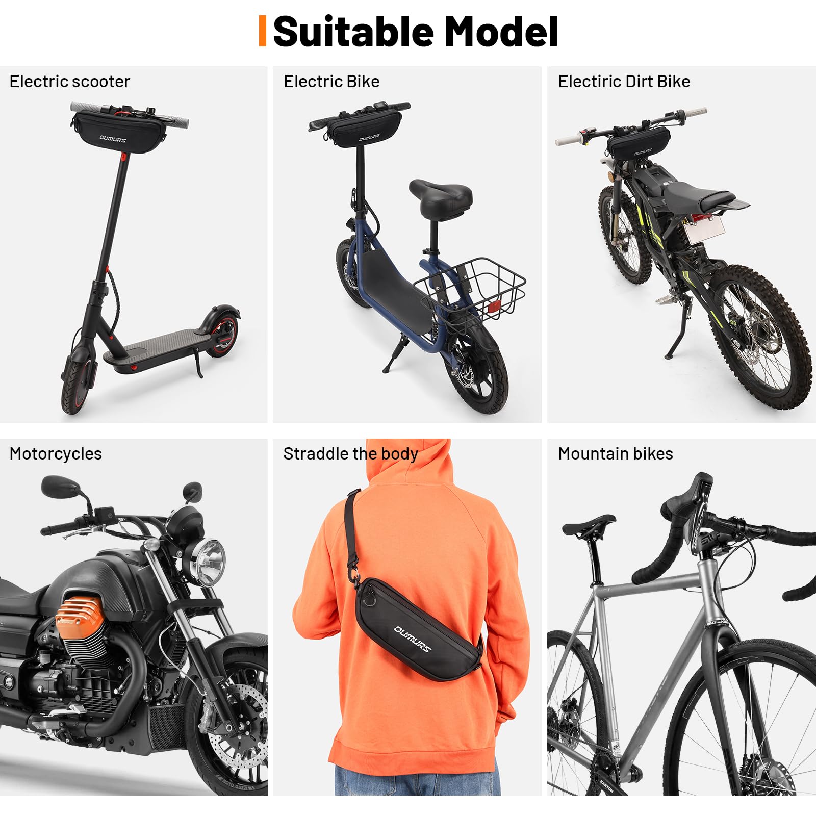 Oumurs Universal 1800D Motorcycle handlebar bag Water-resistant Reflective Bicycle Handle bar Bag