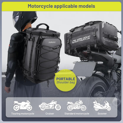 OUMURS Waterproof Motorcycle tail Bag With Rain Cover,45-60L Expandable Large Capacity