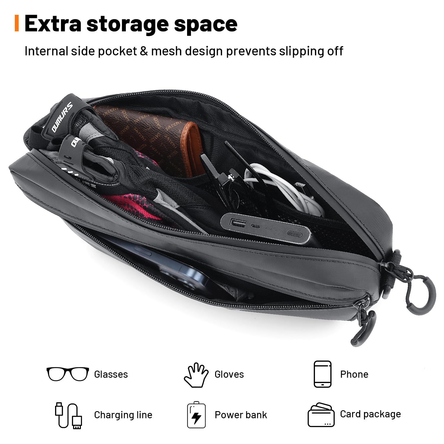 Oumurs Universal Motorcycle Handlebar Bag Water-resistant Bicycle Handlebar Bag Reflective Front Storage Bag