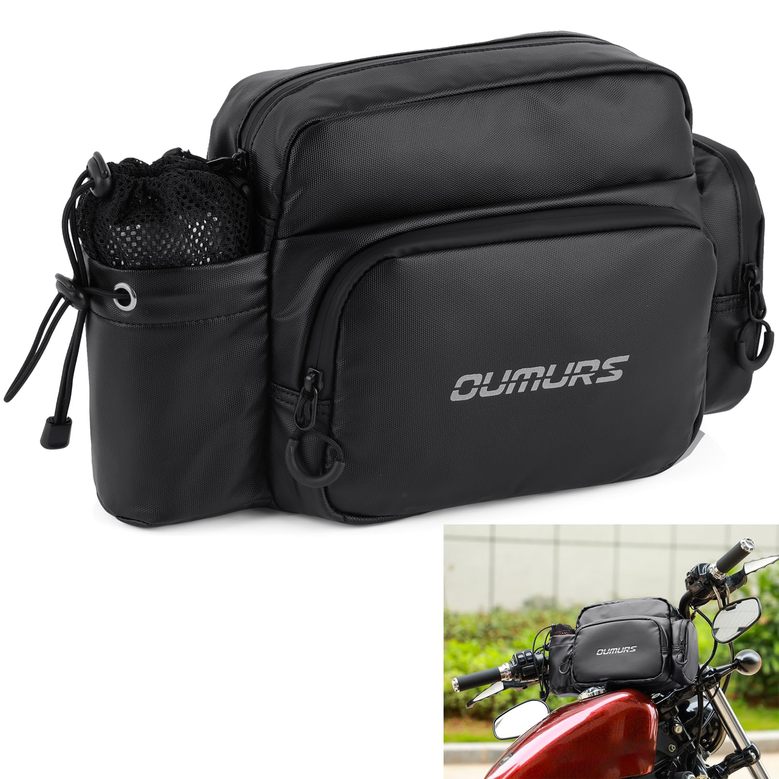 OUMURS Universal Motorcycle Handlebar Bag Water-resistant Sissy Bar Bag Reflective Bar Bag