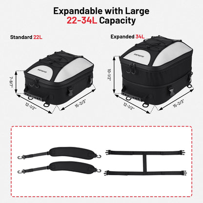 Oumurs 22L-34L Motorcycles Tail Bag,Reflective Backpack 600D RPET Fabric Motorcycle Bags Back Seat Luggage Bags