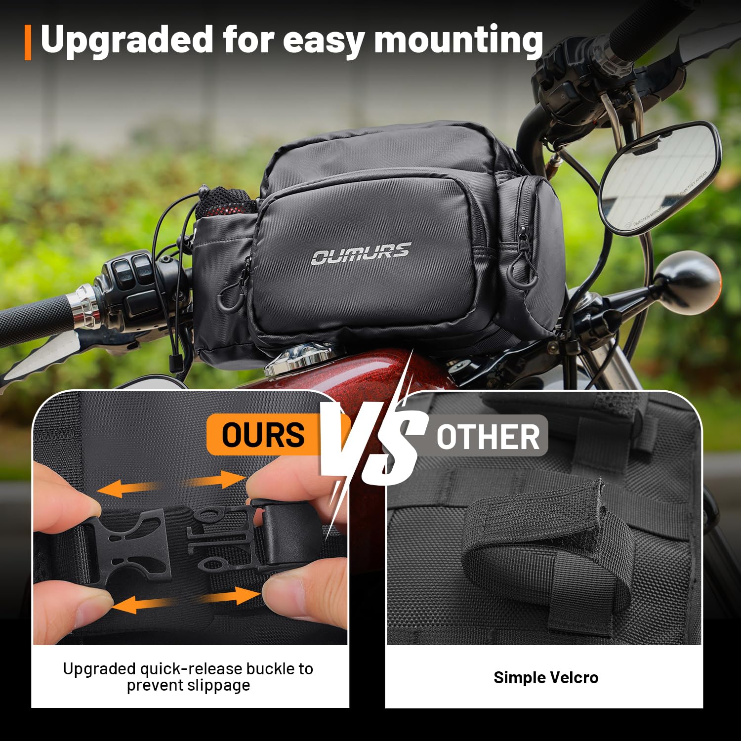 OUMURS Universal Motorcycle Handlebar Bag Water-resistant Sissy Bar Bag Reflective Bar Bag