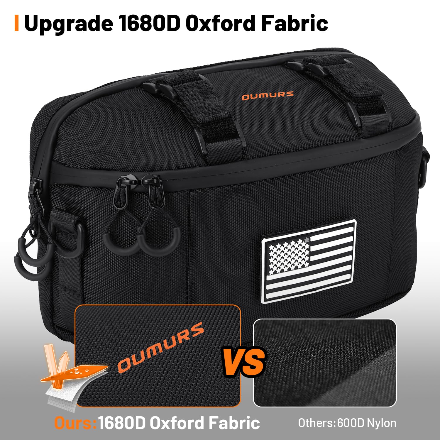 Oumurs Motorcycle Handlebar Bag,1680D Water-resistant Universal Bar bag American Flag Sissy Bar Bag
