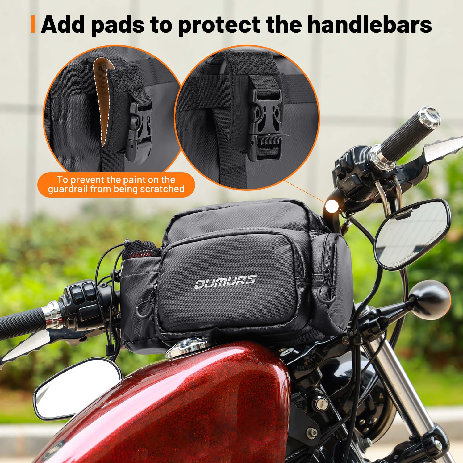 OUMURS Universal Motorcycle Handlebar Bag Water-resistant Sissy Bar Bag Reflective Bar Bag