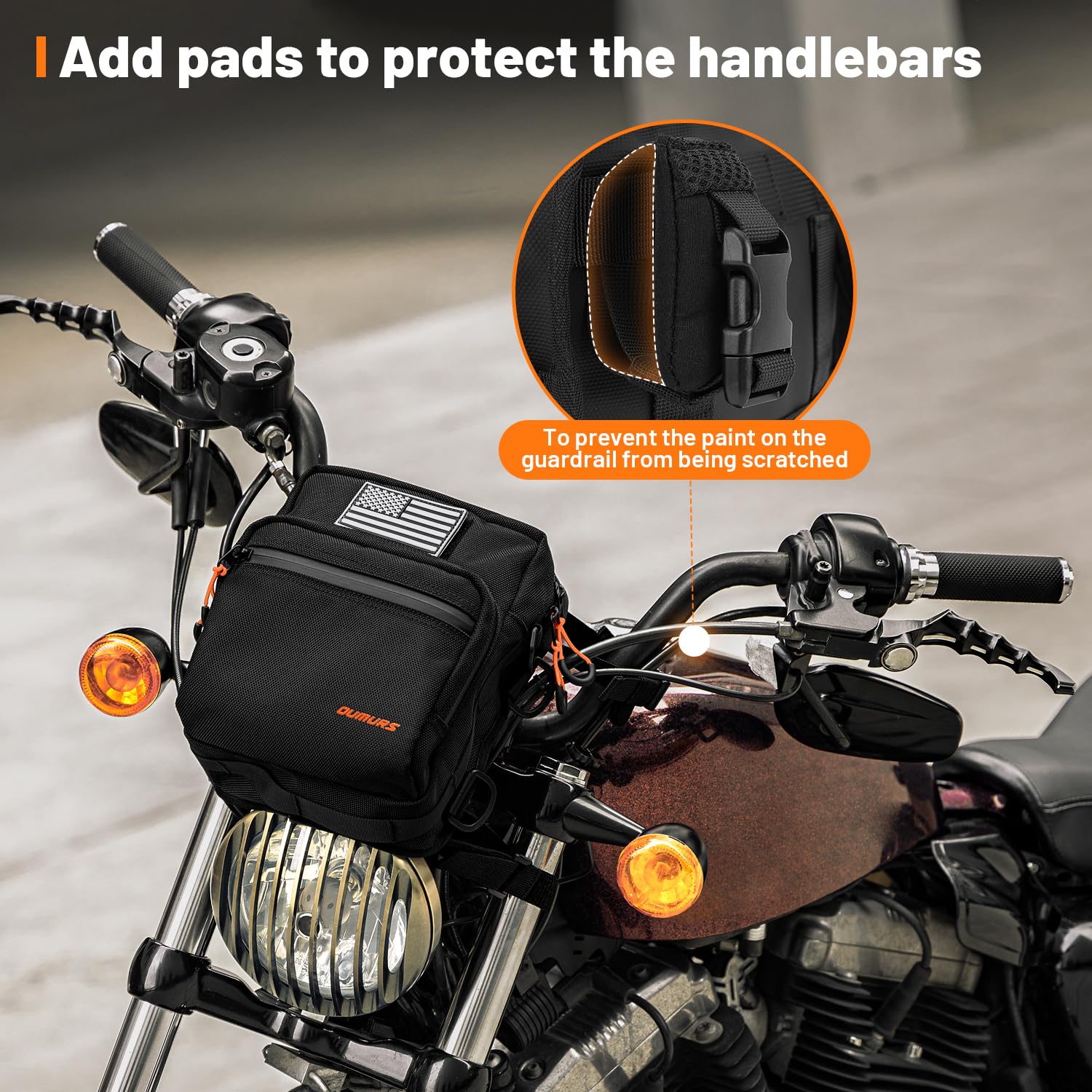Oumurs Motorcycle Handlebar Bags,1800D Water-resistant Universal Bar bag American Flag Sissy Bar Bag
