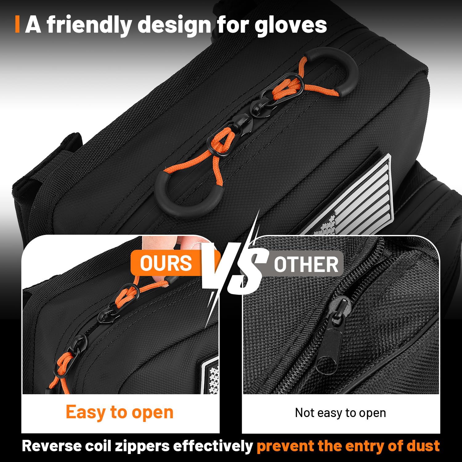 Oumurs Motorcycle Handlebar Bags,1800D Water-resistant Universal Bar bag American Flag Sissy Bar Bag