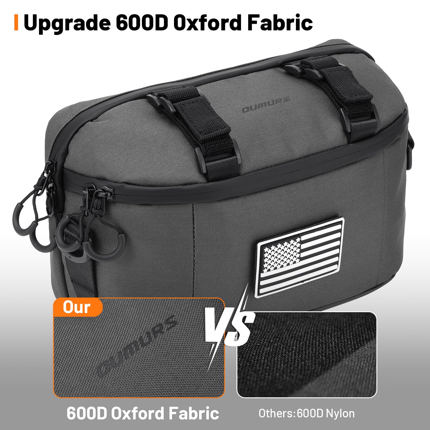 Motorcycle Handlebar Bag,600D Nylon Oxford Universal Bar bag American Flag Sissy Bar Bag Front Fork Storage Accessory Bag