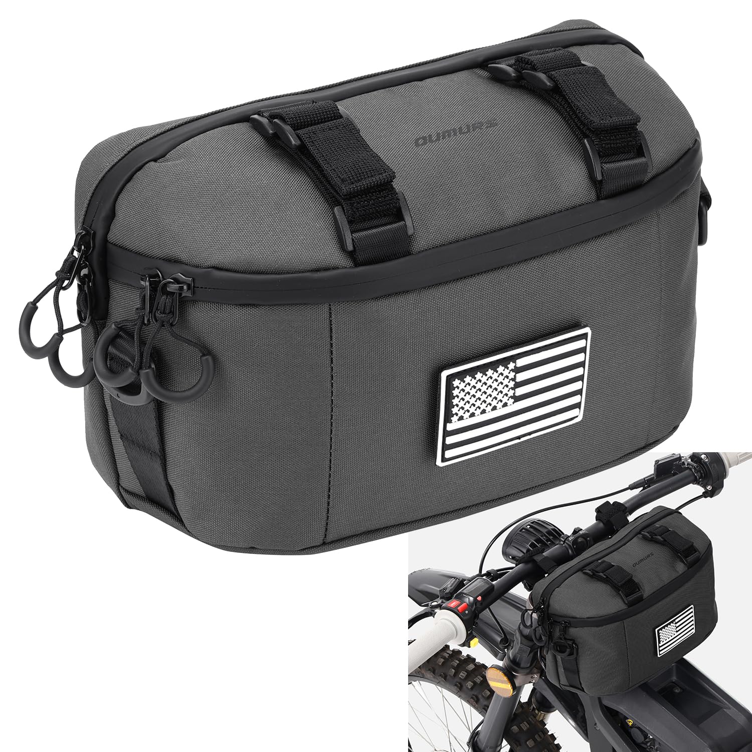 Motorcycle Handlebar Bag,600D Nylon Oxford Universal Bar bag American Flag Sissy Bar Bag Front Fork Storage Accessory Bag