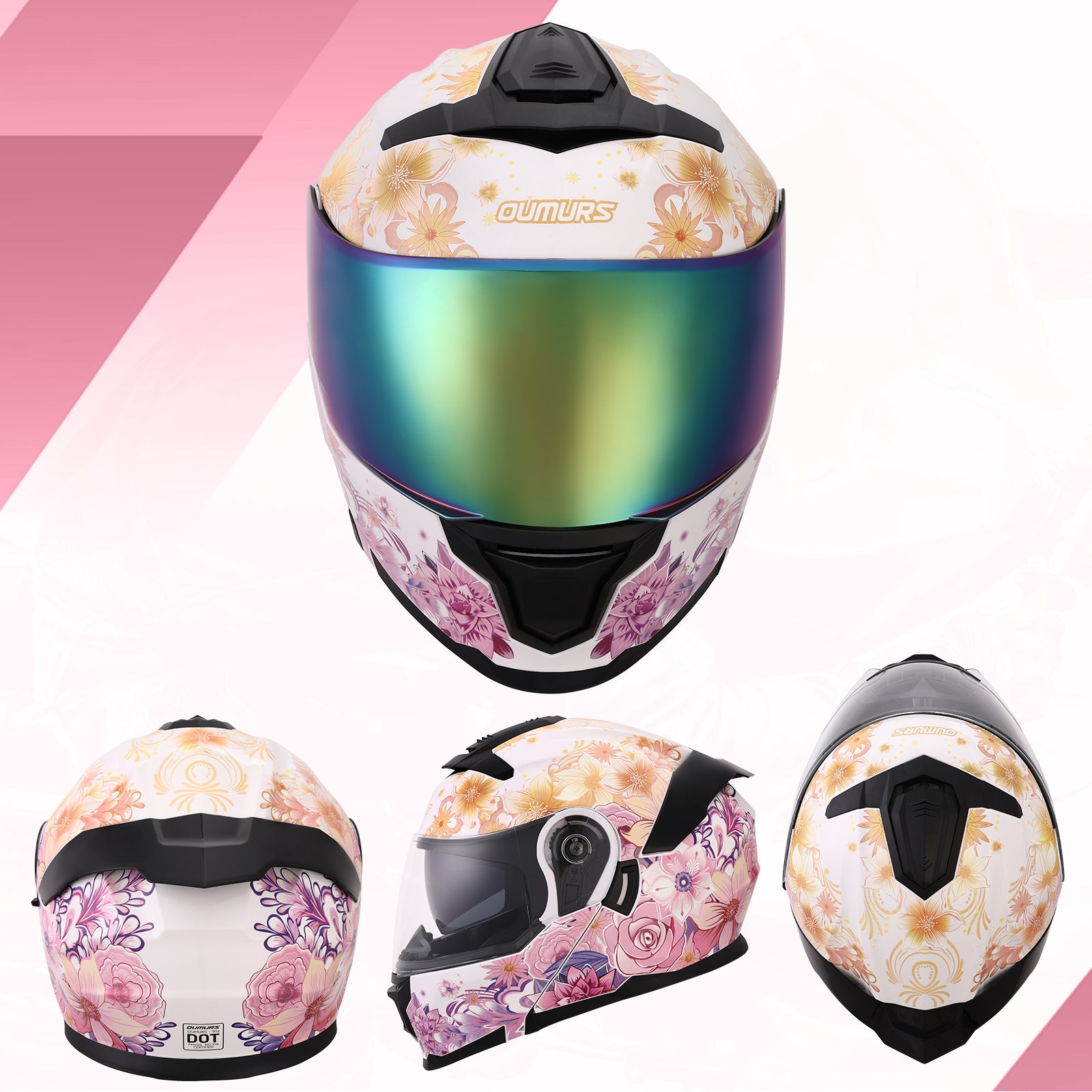 Modular Motorcycle Helmets Full Face Flower Sea Pink
